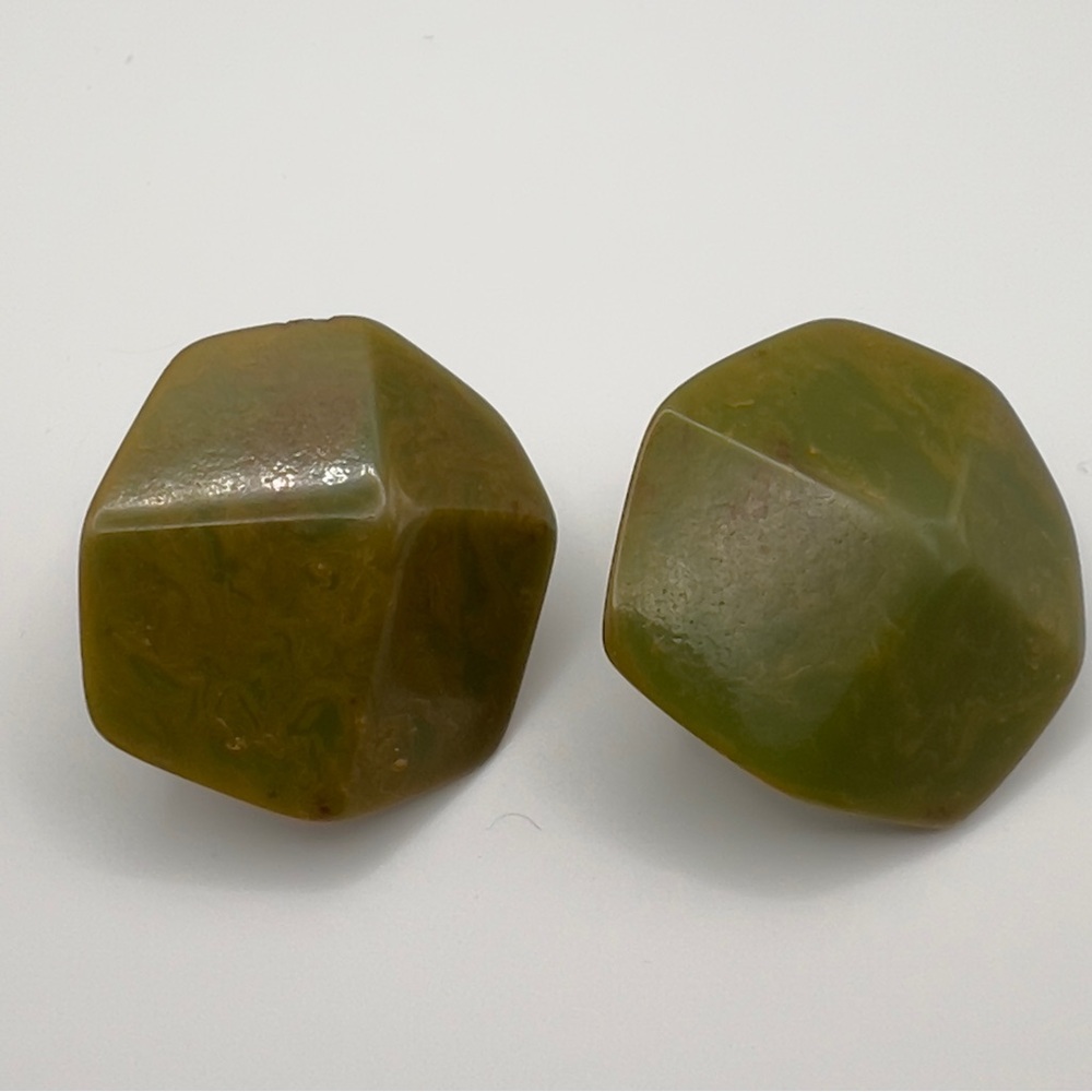 Vintage Bakelite Clip On Earrings Geometric Green Moss Butterscotch Tested